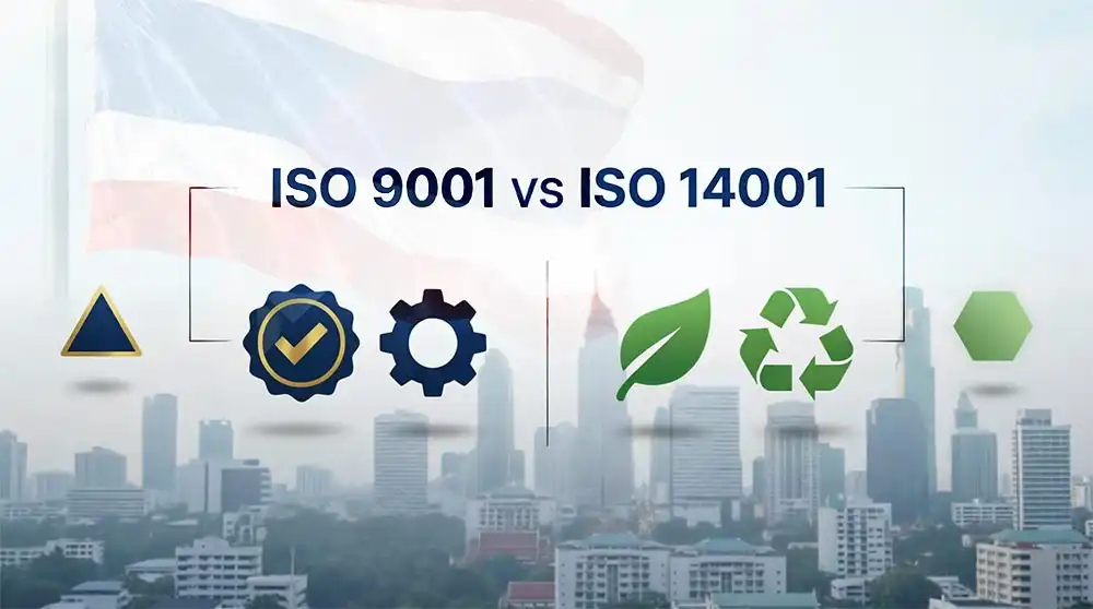 Comparison chart of ISO 9001 quality standard and ISO 14001 environmental standard